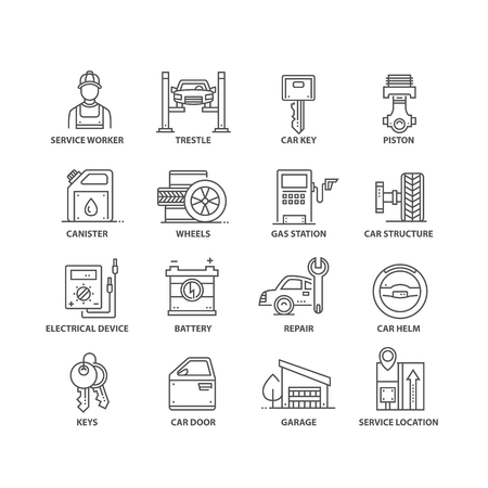 Thin line flat car isolated black iconsのイラスト素材