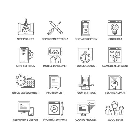 Thin line flat coding isolated black iconsのイラスト素材