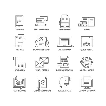 Thin line flat blogging isolated black iconsのイラスト素材