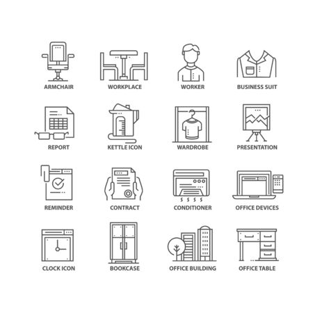 Thin line flat business isolated black iconsのイラスト素材