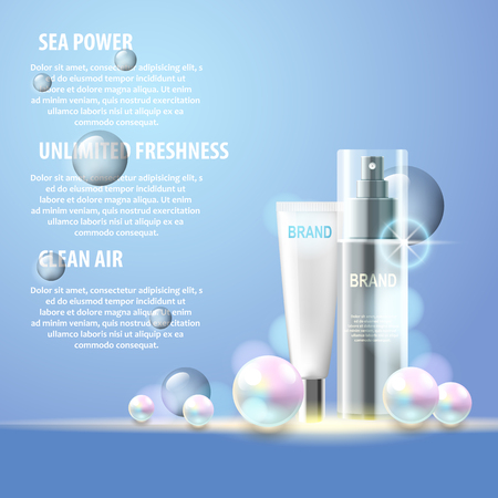 Vector realistic cosmetic bottles with natural elements.のイラスト素材