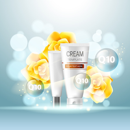 Vector realistic cosmetic bottles with natural elements.のイラスト素材