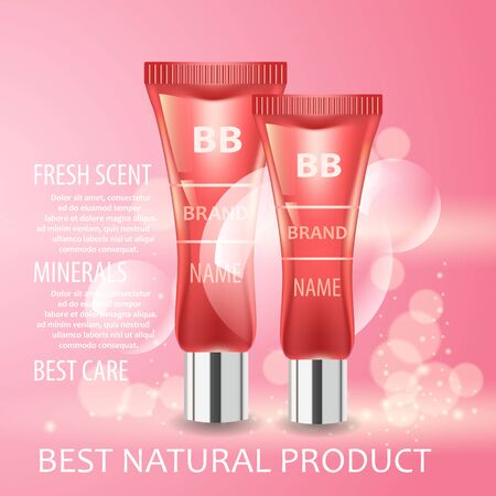 Vector realistic cosmetic bottles with natural elements.の写真素材