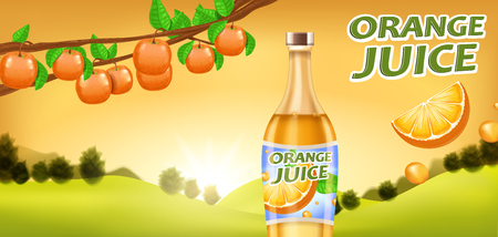 Natural product. Realistic vector illustration with orange juice.のイラスト素材