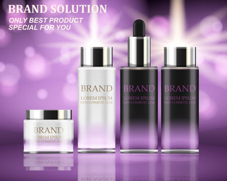 Vector realistic illustration, set of cosmetic bottles and tubes for best careのイラスト素材