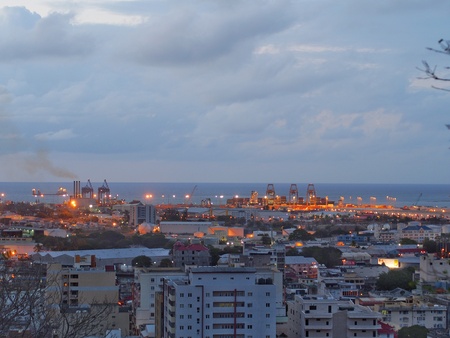 Urban harbour skyline in Mauritiusの写真素材