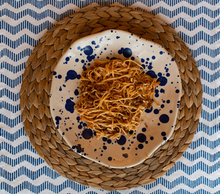 homemade spaghetti bolognese, traditional pasta dish with meat and vegetablesの写真素材