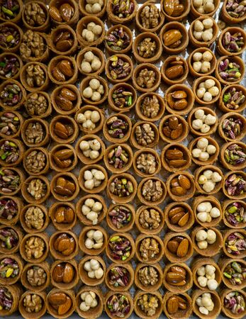 sarma tel kadayif, traditional turkish dessert also known as baklava or bulbul yuvasiの写真素材