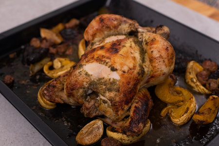 chicken tagine with dates, pumpkin and lemons, traditional moroccan foodの写真素材