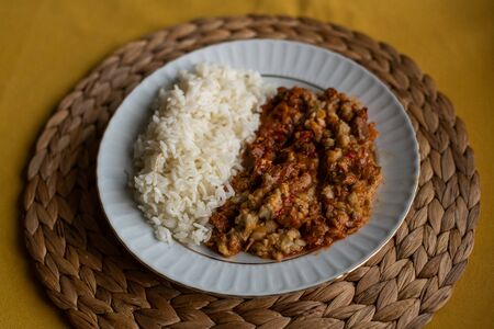 Turkish Food Hunkar Begendi made with Eggplant and Meatの写真素材