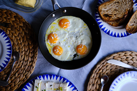 Sunny Side Up Eggs with Cheeseの写真素材