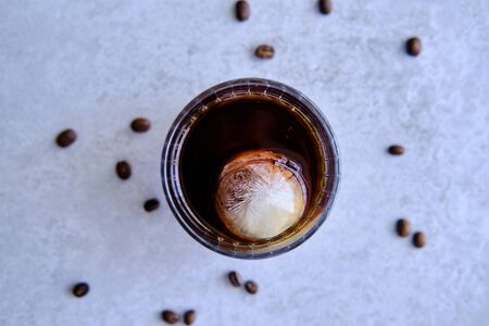 Cold Brew Coffee with two ice cubes, refreshing cold caffeine boostの写真素材