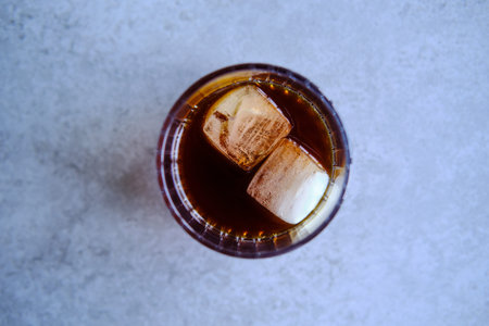 Cold brew coffee with two ice cubesの写真素材