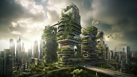 The Green City: A Model of Sustainable Urban Living - AI generatedの素材