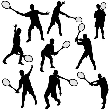Tennis silhouette set  illustrationのイラスト素材