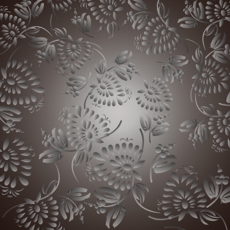 Black background with silver flowers and leaves, can be used for wallpaper, pattern fills, web page background,surface textures. Gorgeous seamless floral background.のイラスト素材