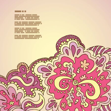 Decorative ornamental border with floral elements.Original frame template, background design. Hand drawn frame with colorful doodling elementsのイラスト素材