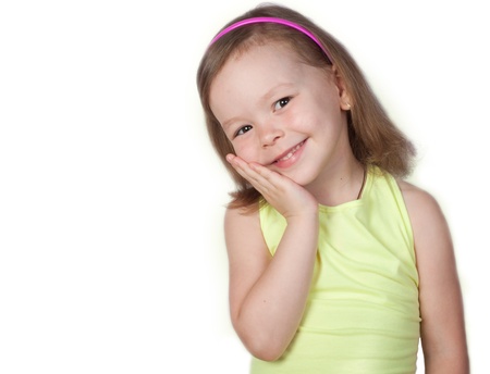 Portrait of a cute little girl, isolated on whiteの写真素材