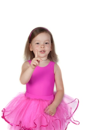 Portrait of a young girl making stop gesture on white backgroundの写真素材