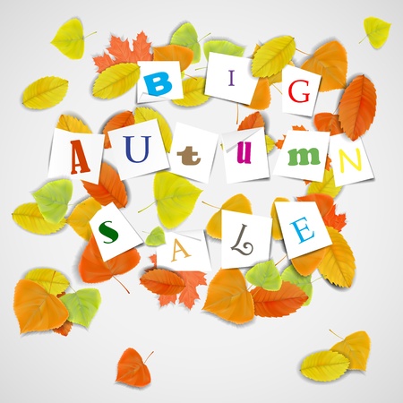 Big autumn sale with colorful leaves のイラスト素材