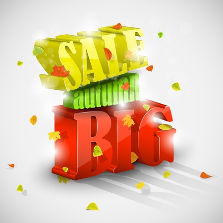 3D big autumn sale with foliageのイラスト素材