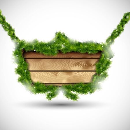 Wooden board with fir branches  illustrationのイラスト素材