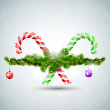 Merry Christmas candy with fir branches illustrationのイラスト素材