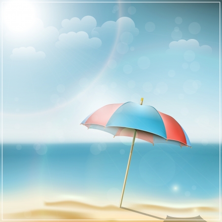 Summer day on ocean beach with umbrella. Vector illustrationのイラスト素材