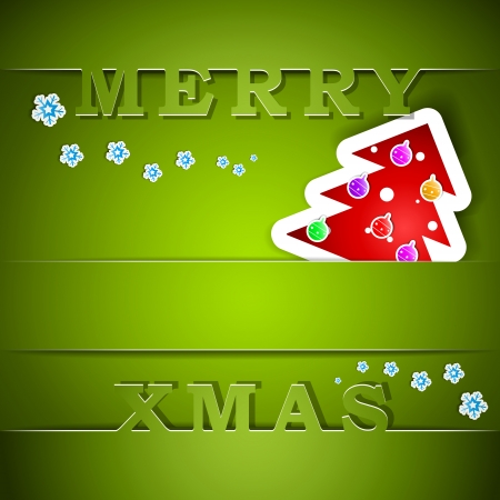 Merry Xmas green card with tree vector illustrationのイラスト素材