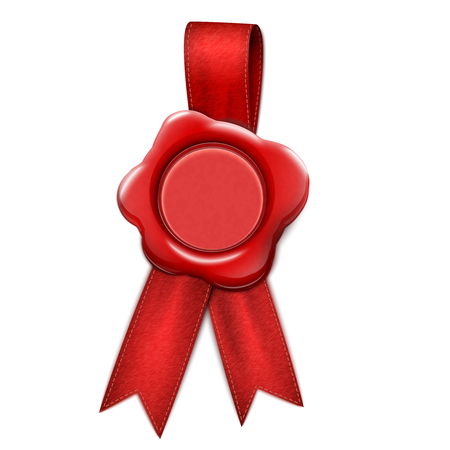 Realistic Wax Seal With Ribbons. Vector Illustrationのイラスト素材