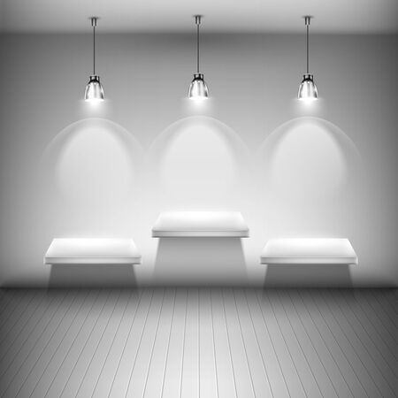 Tree Illuminated Shelves In The Room. Vector Illustration.のイラスト素材