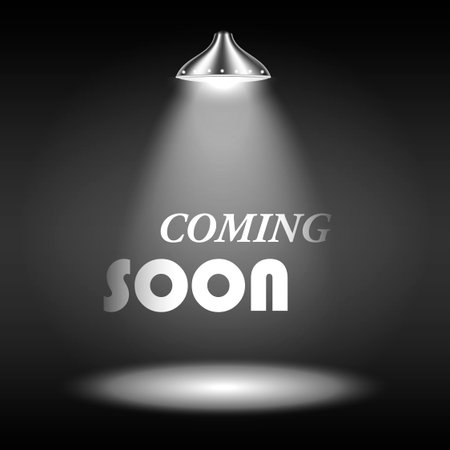 Coming Soon Text Illuminated By Spotlight. Vector Illustration.のイラスト素材