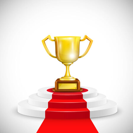 Podium With Red Carpet And Trophy Cup. Vector Illustration.のイラスト素材