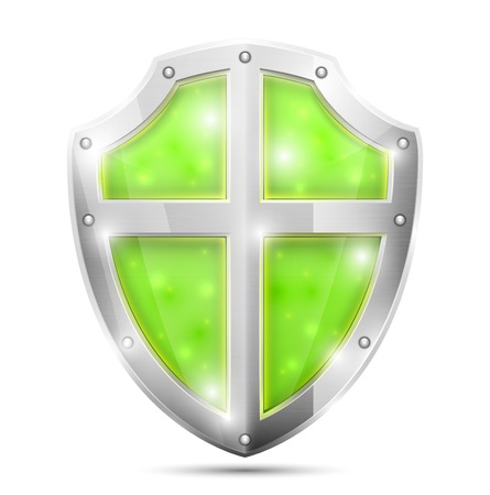 Glossy Magic Green Shield Icon. Vector Illustration.のイラスト素材