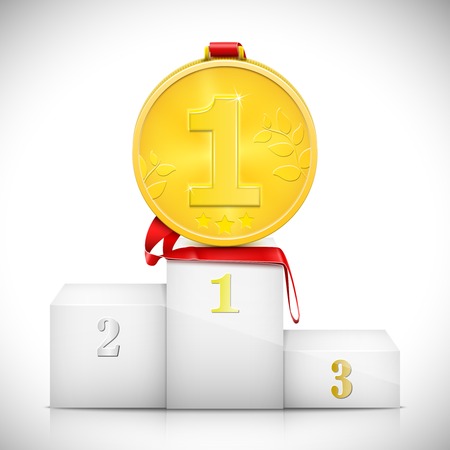Gold Medal On Pedestal Of Winners. Vector Illustration.のイラスト素材