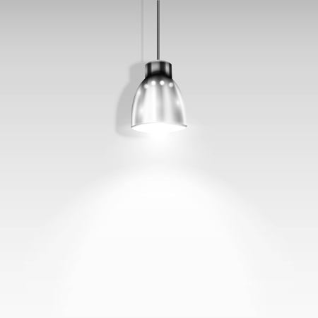 Single Spotlight Illuminating White Wall.. Vector Illustration.のイラスト素材