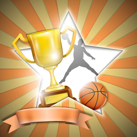 Basketball Poster With Trophy Cup. Vector Illustration.のイラスト素材
