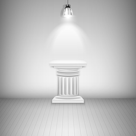 Illuminated Blank Pedestal In Gallery. Vector Illustration.のイラスト素材