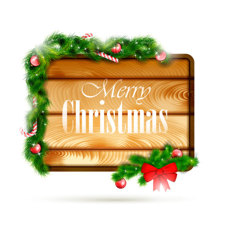 Wooden Board With Christmas Attributes. Vector Illustration.のイラスト素材