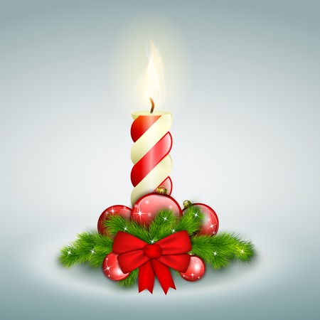 Christmas Candle With Fir Branches. Vector Illustration.のイラスト素材
