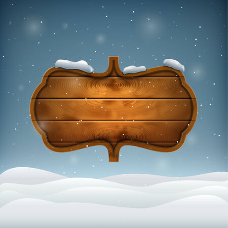Winter Evening With Wooden Board. Vector Illustration.のイラスト素材