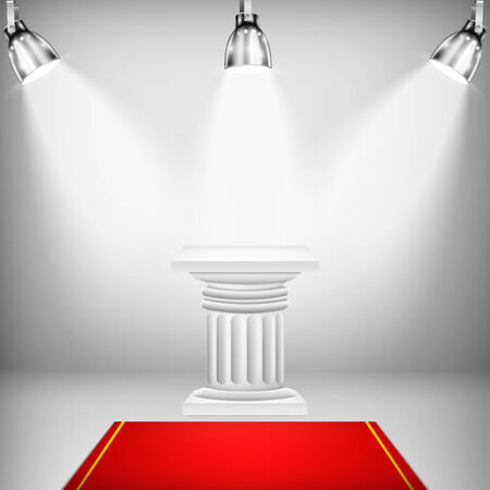 Illuminated Ionic Column With Red Carpet. Vector Illustration.のイラスト素材