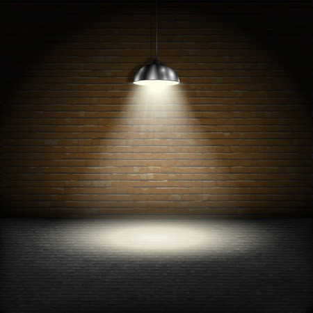 Spotlight On Brick Wall Background.のイラスト素材