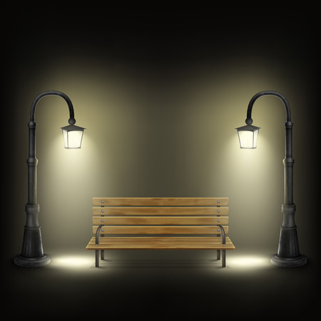 Bench Illuminated By Street Lamps.のイラスト素材