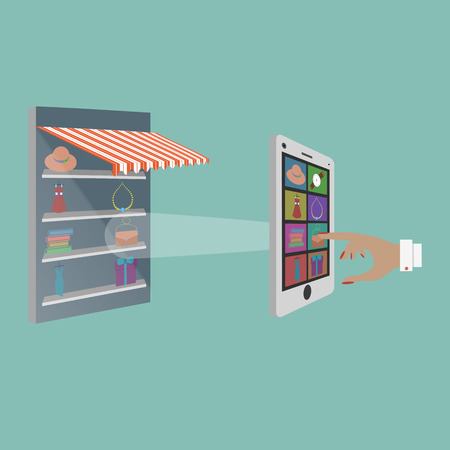 Lady Buying Goods in Online Store.のイラスト素材