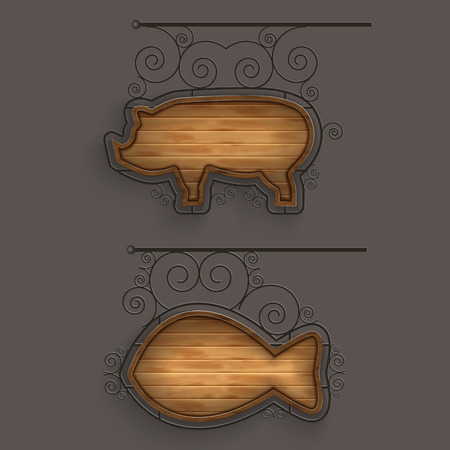 Illuminated Set of Wooden Signboards.のイラスト素材