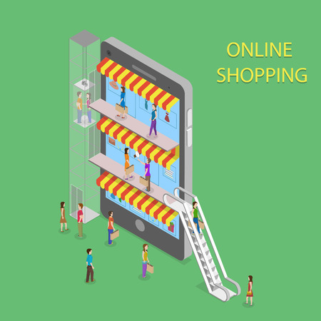 Online Shopping Isometric Concept Illustration.のイラスト素材