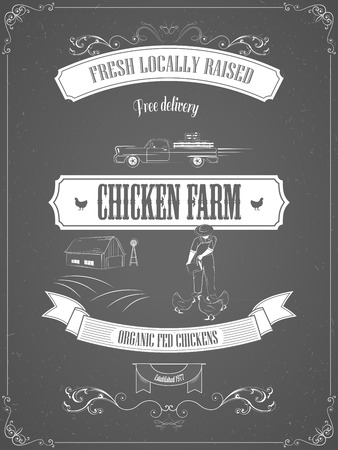 Chicken Farm Vintage Advertisement Vector Poster.のイラスト素材