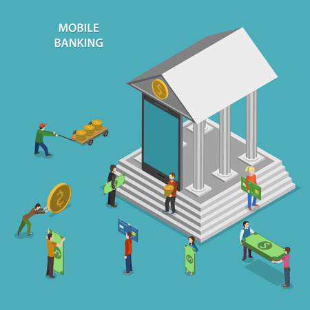 Mobile Banking Flat Isometric Vector Concept.のイラスト素材