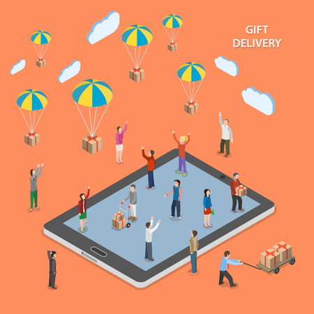 Gift delivery flat isometric illustration.のイラスト素材